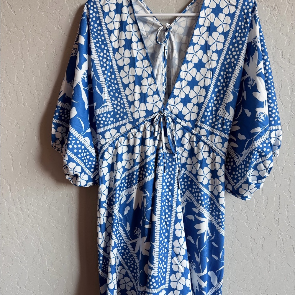 Blue and White Floral Mini Dress - Size Small